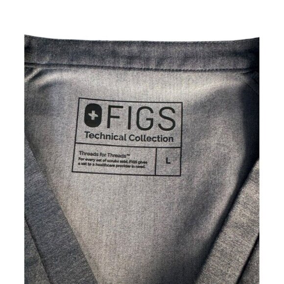 Figs Women's Sz Large Dark Gray Kangaroo Pocket Short Sleeve V Neck Scrub Top - Picture 4 of 9